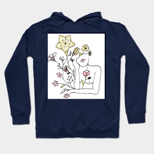 Drawing of woman's siluette and watercolor flowers Hoodie